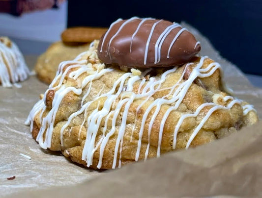 Best Chocolate Chip Pecan Cookies with Turtle Candy & White Chocolate Drizzle